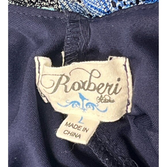 Roxberi Dress Large Crochet Zig Zag Blue Knit V Back Trapeze Shift Knee Length - Picture 6 of 7